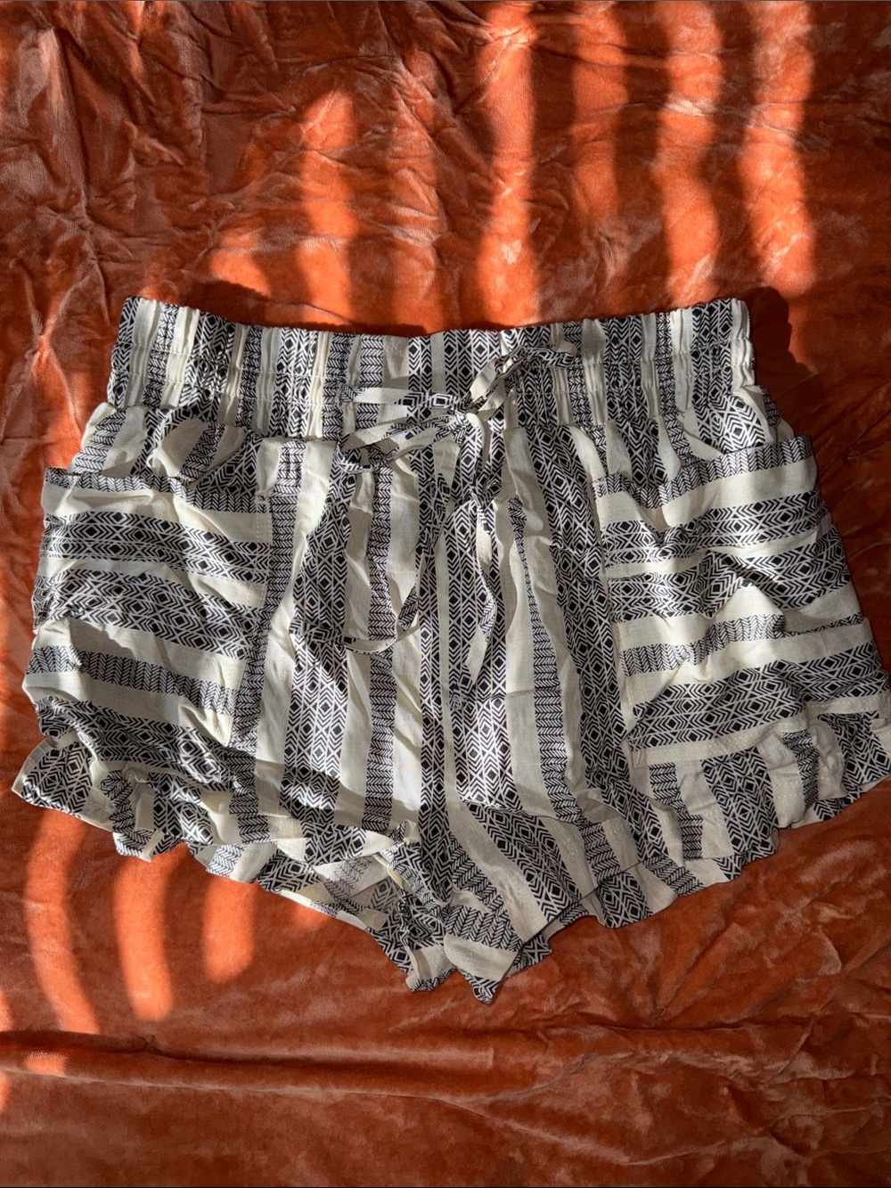 Free People Black & White Striped Ruffle Hem Shorts